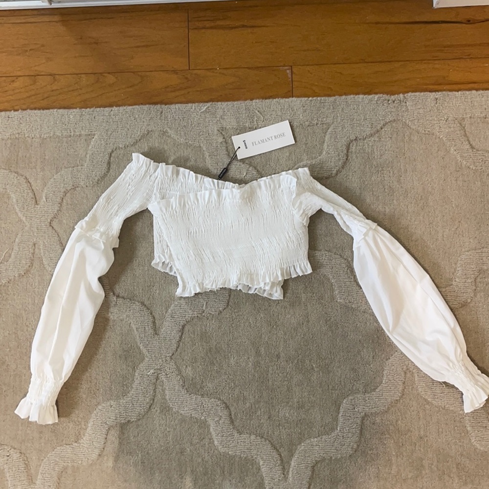 NEVER WORN white ruffle crop long sleeve